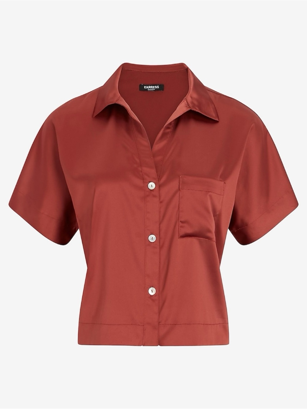 NWT express terracotta rust brick satin silky button front sleep shirt XS